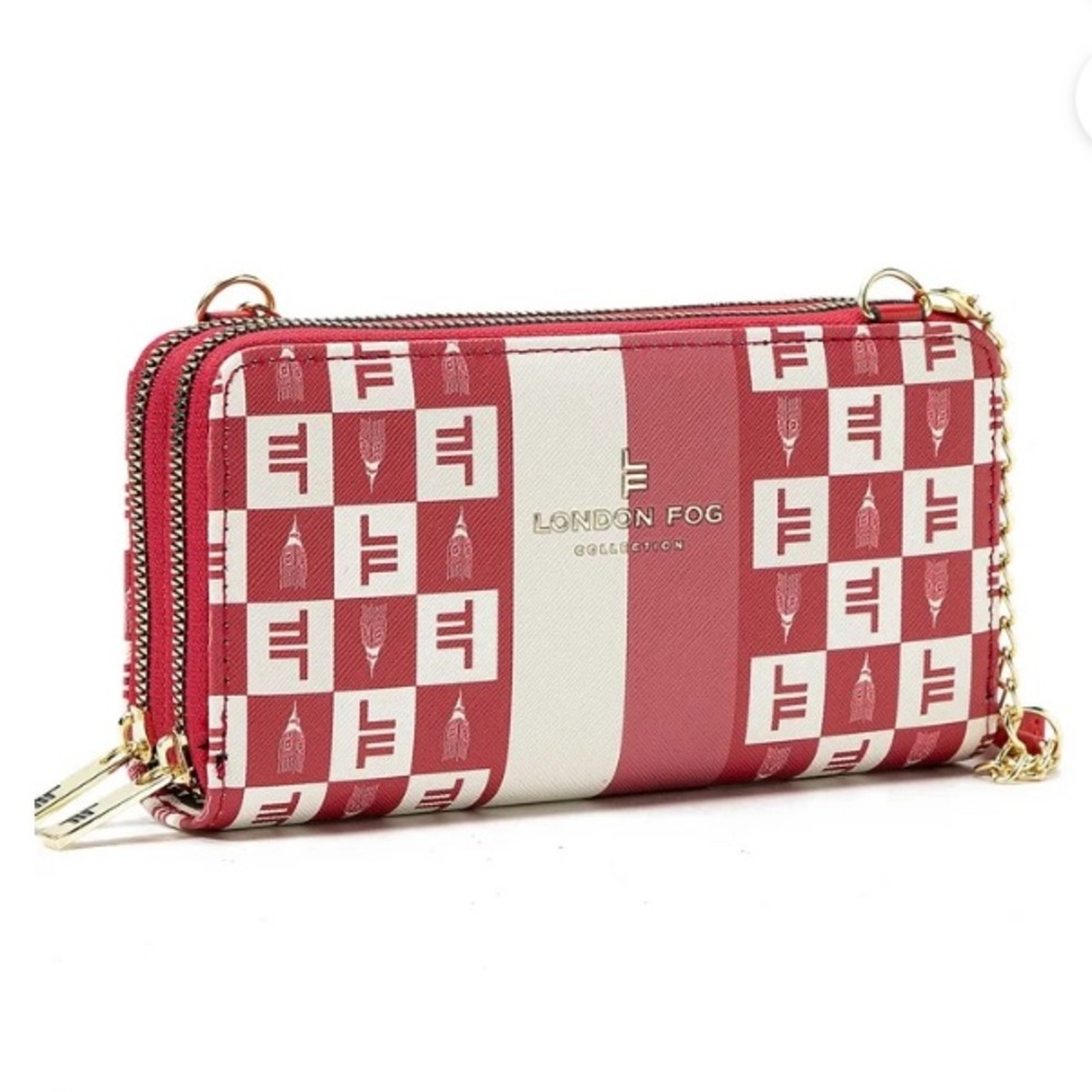 LONDON FOG DIANA SIGNATURE DOUBLE ZIP CROSSBODY BAG NWT
